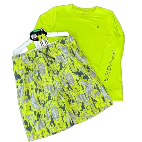 Spyder Boys Swim Set Trunks Rash guard 2 piece Size XL NEW - Picture 1 of 9